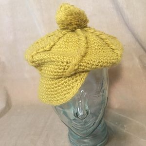 Yellow crocheted cap hand made.